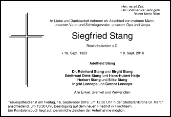 Anzeige von Siegfried Stang von MGO