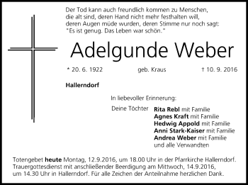 Anzeige von Adelgunde Weber von MGO