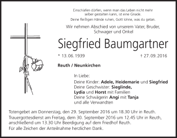 Anzeige von Siegfried Baumgartner von MGO