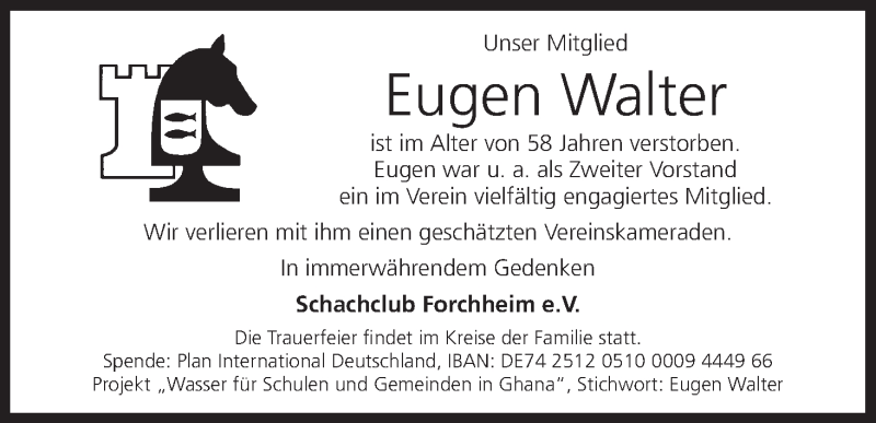  Traueranzeige für Eugen Walter vom 13.09.2016 aus MGO