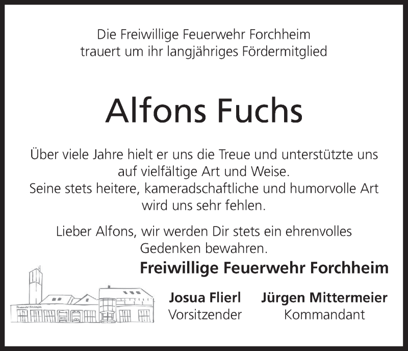  Traueranzeige für Alfons Fuchs vom 27.09.2016 aus MGO