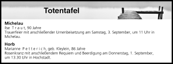 Anzeige von Totentafel vom 01.09.2016 von MGO