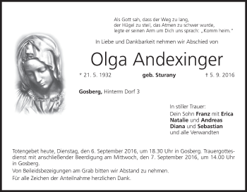Anzeige von Olga Andexinger von MGO
