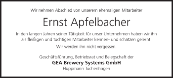 Anzeige von Ernst Apfelbacher von MGO
