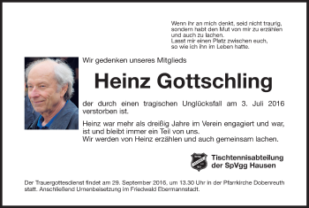 Anzeige von Heinz Gottschling von MGO