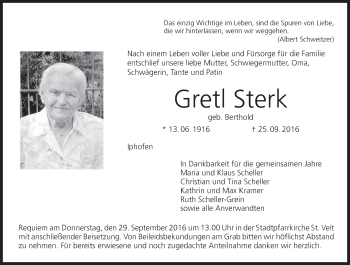 Anzeige von Gretl Sterk von MGO