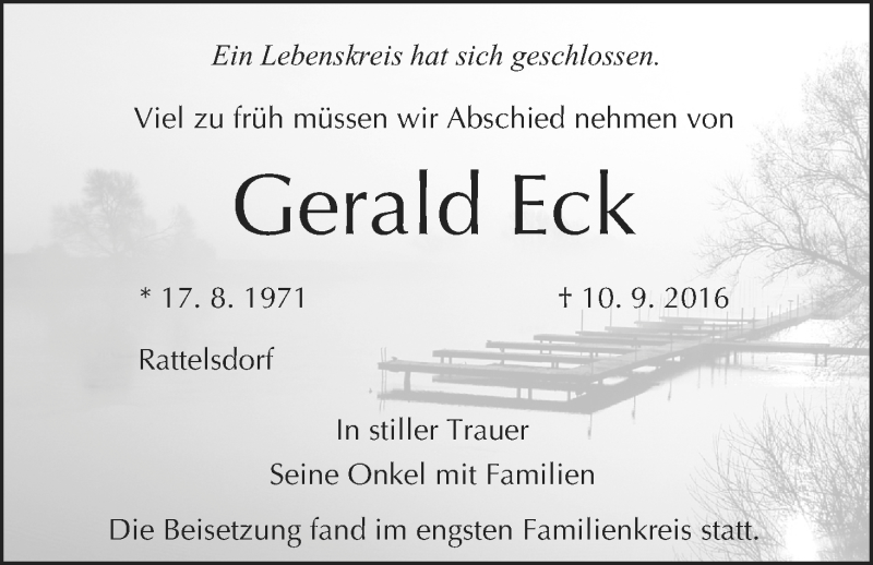 Traueranzeige für Gerald Eck vom 17.09.2016 aus MGO