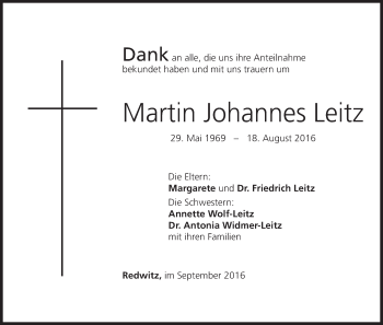 Anzeige von Martin Johannes Leitz von MGO