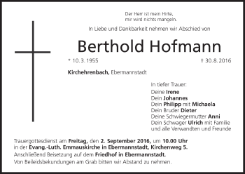 Anzeige von Berthold Hofmann von MGO