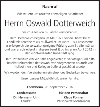 Anzeige von Oswald Dotterweich von MGO