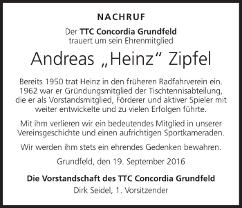 Anzeige von Andreas  Zipfel von MGO