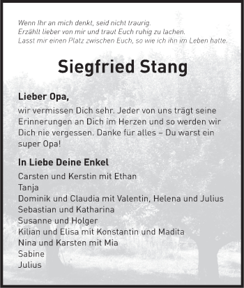 Anzeige von Siegfried Stang von MGO