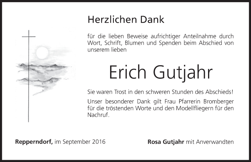  Traueranzeige für Erich Gutjahr vom 24.09.2016 aus MGO