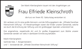Anzeige von Elfriede Kleinschroth von MGO