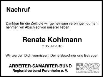 Anzeige von Renate Kohlmann von MGO