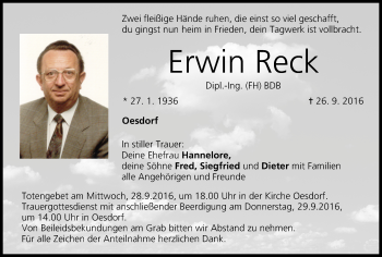 Anzeige von Erwin Reck von MGO
