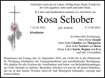 Anzeige von Rosa Schober von MGO