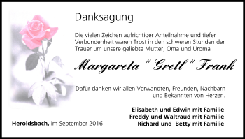 Anzeige von Margareta  Frank von MGO