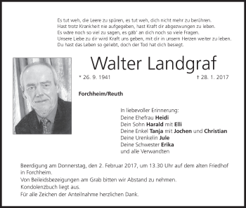 Anzeige von Walter Landgraf von MGO