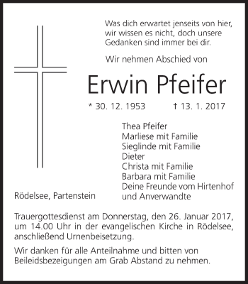 Anzeige von Erwin Pfeifer von MGO