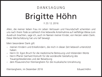 Anzeige von Brigitte Höhn von MGO