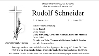 Anzeige von Rudolf Schneider von MGO