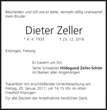 Anzeige von Dieter Zeller von MGO