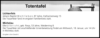 Anzeige von Totentafel vom 13.01.2017 von MGO