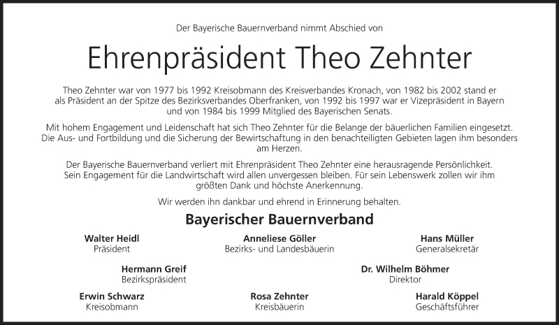  Traueranzeige für Theo Zehnter vom 28.01.2017 aus MGO