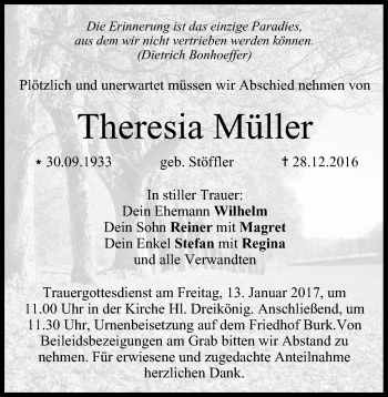 Anzeige von Theresia Müller von MGO