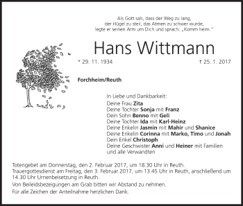 Anzeige von Hans Wittmann von MGO