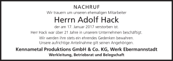 Anzeige von Adolf Hack von MGO