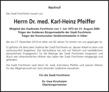 Anzeige von Karl-Heinz Pfeiffer von MGO