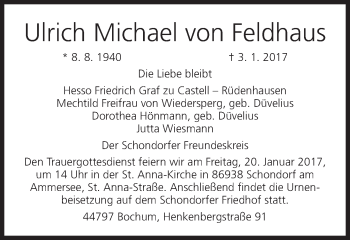 Anzeige von Ulrich Michael von Feldhaus von MGO