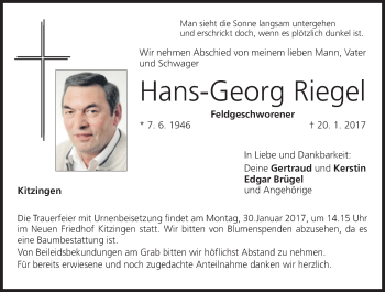 Anzeige von Hans-Georg Riegel von MGO