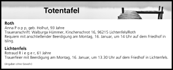 Anzeige von Totentafel vom 14.01.2017 von MGO