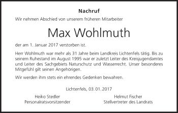 Anzeige von Max Wohlmuth von MGO