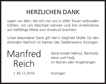 Anzeige von Manfred Reich von MGO