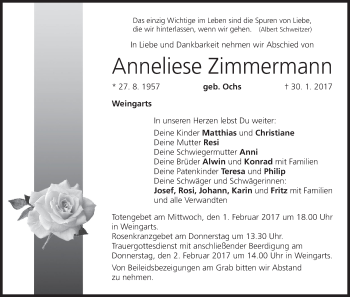 Anzeige von Anneliese Zimmermann von MGO