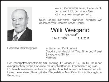 Anzeige von Willi Weigand von MGO