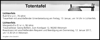 Anzeige von Totentafel vom 11.01.2017 von MGO