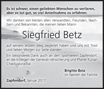 Anzeige von Siegfried Betz von MGO