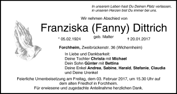 Anzeige von Franziska Dittrich von MGO