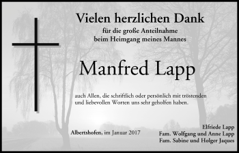 Anzeige von Manfred Lapp von MGO