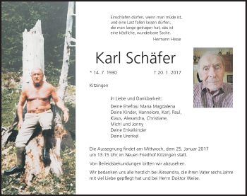 Anzeige von Karl Schäfer von MGO