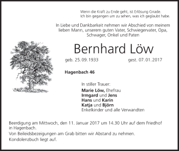 Anzeige von Bernhard Löw von MGO