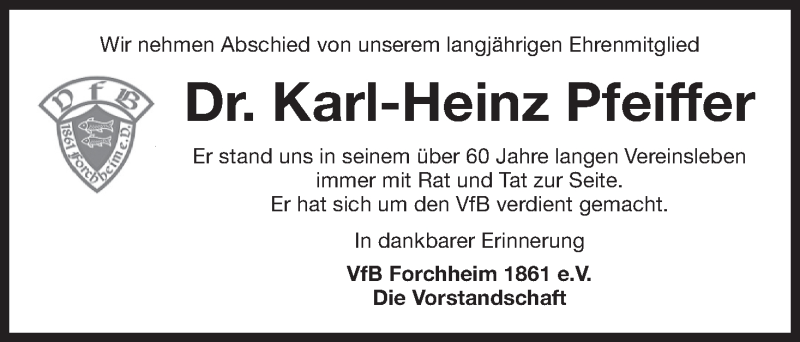 Traueranzeige für Karl-Heinz Pfeiffer vom 06.01.2017 aus MGO