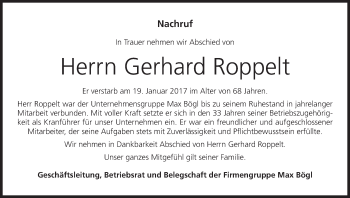 Anzeige von Gerhard Roppelt von MGO