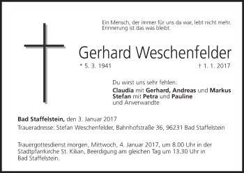 Anzeige von Gerhard Weschenfelder von MGO