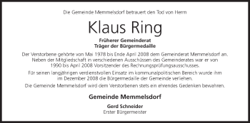 Anzeige von Klaus Ring von MGO